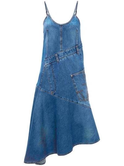 Shop Jw Anderson J.w. Anderson Asymmetric Cotton Denim Dress In Blue