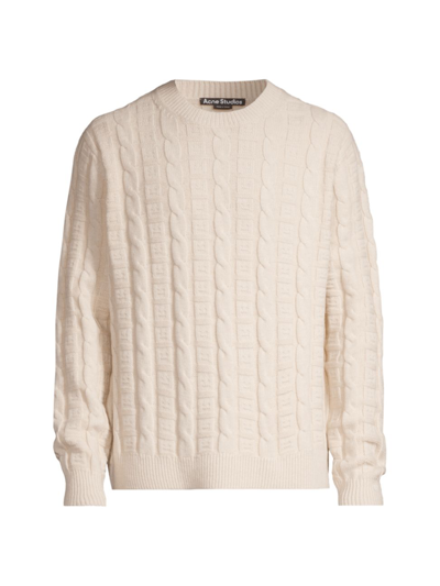 Shop Acne Studios Men's Kelvir Face Cable-knit Sweater In Oatmeal Melange