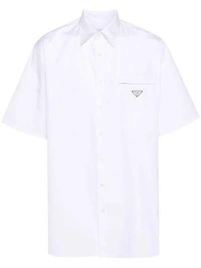 Shop Prada Triangle Enamel Logo Shirt In Bianco