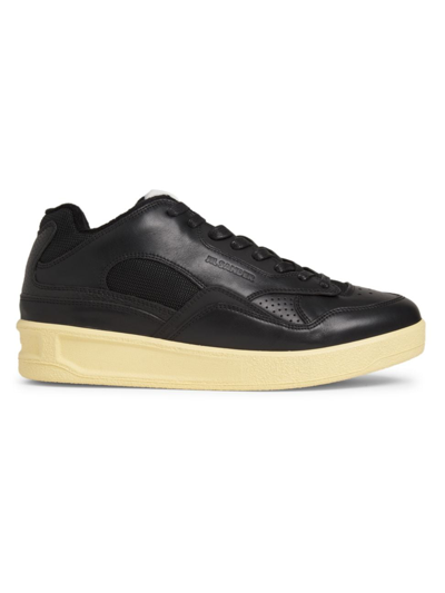 Shop Jil Sander Men's Z Leather Platform Low-top Sneakers In Black Ecru