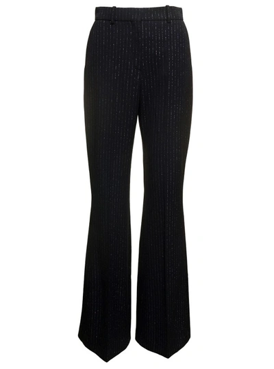 Shop Balmain Black Striped Flare Pants With Lurex Detail In Wool