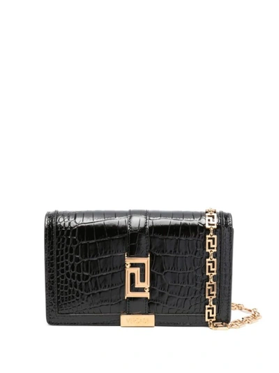 Shop Versace Greek Goddess Croc-effect Black Bag