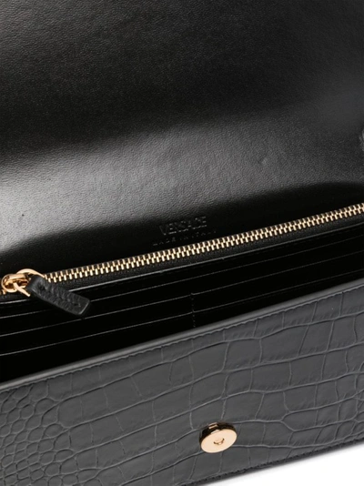 Shop Versace Greek Goddess Croc-effect Black Bag
