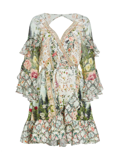 Shop Camilla Women's Renaissance Silk Ruffle Wrap Minidress In Renaissance Romance