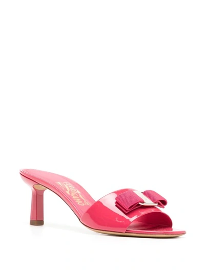 Shop Ferragamo Pink Viva Bow Sandals In Burgundy