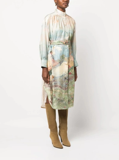 Shop Zimmermann Luminosity Twill Lace Multicolor Midi Dress In Neutrals