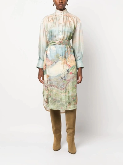 Shop Zimmermann Luminosity Twill Lace Multicolor Midi Dress In Neutrals