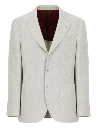 Shop Brunello Cucinelli Linen Blend Jacket In Grey