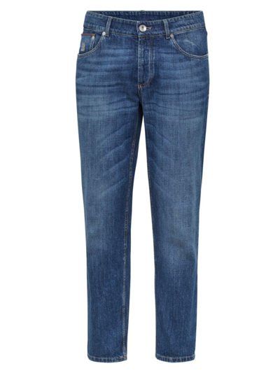 Shop Brunello Cucinelli Men's Lightweight Denim Traditional Fit Five Pocket Jeans In Medium Denim