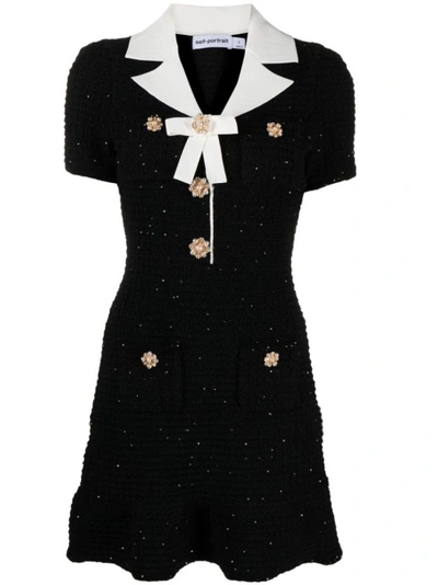 Shop Self-portrait Black Knit Bow Mini Dress