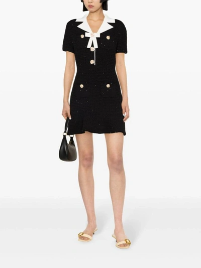 Shop Self-portrait Black Knit Bow Mini Dress