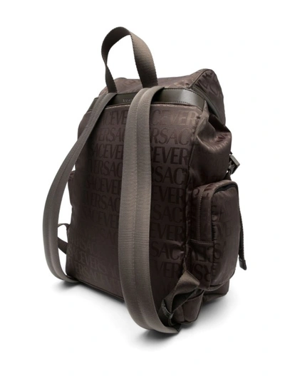 Shop Versace Khaki Allover Jacquard Backpack In Brown