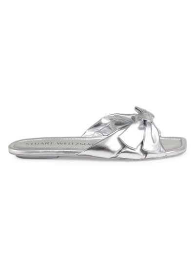 Shop Stuart Weitzman Women's Sofia Leather Slides In Silver