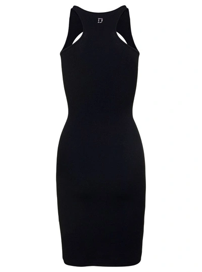 Shop Dsquared2 Mini Black Sleeveless Ribbed Dress With Cut-out Detail In Viscose Blend