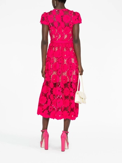 Shop Self-portrait Poppy Pink Midi Dress In Red