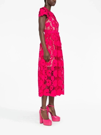 Shop Self-portrait Poppy Pink Midi Dress In Red
