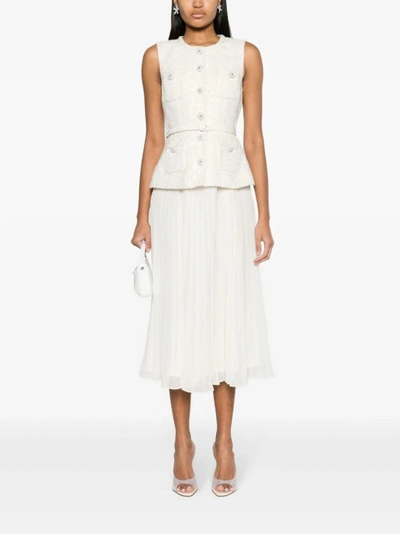 Shop Self-portrait Ecru Sequin Boucle Midi Dress In White