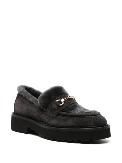Shop Doucal's Pannelled Suede Gray Loafers In Black
