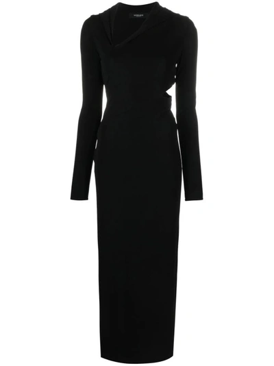 Shop Versace Black Slashed Hoodie Maxi Dress