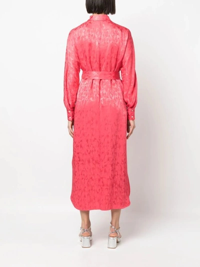 Shop Msgm Red Jacquard Midi Dress In Burgundy