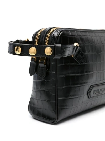 Shop Tom Ford Black Stamped Croc Bag