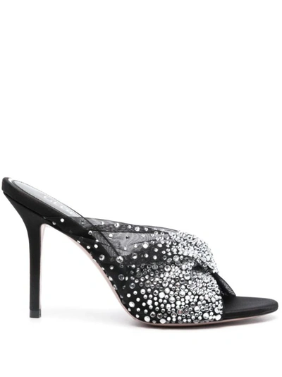 Shop Gedebe Black Mariel Crystal Sandals In Grey