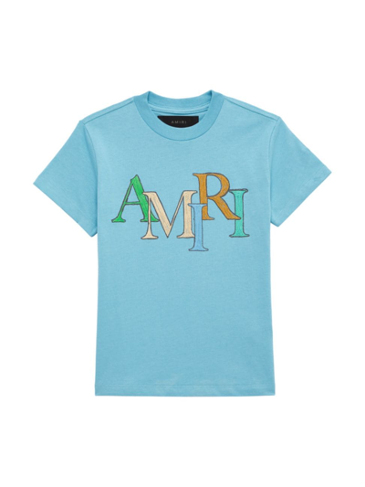 Shop Amiri Little Kid's & Kid's Staggered Scribble Logo T-shirt In Air Blue
