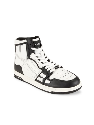 Shop Amiri Kid's Skeleton Leather High-top Sneakers In Black White