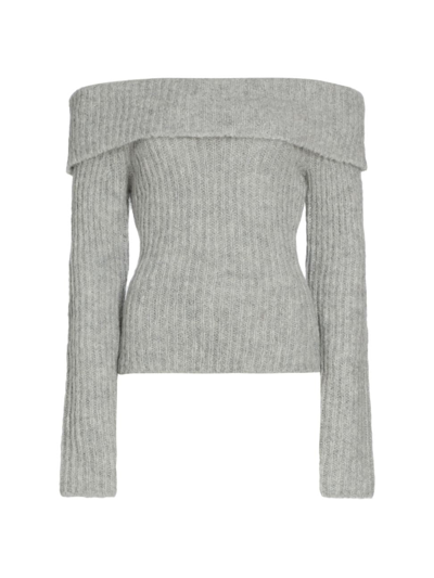 Shop Reformation Women's Oberon Off-the-shoulder Sweater In Foggy