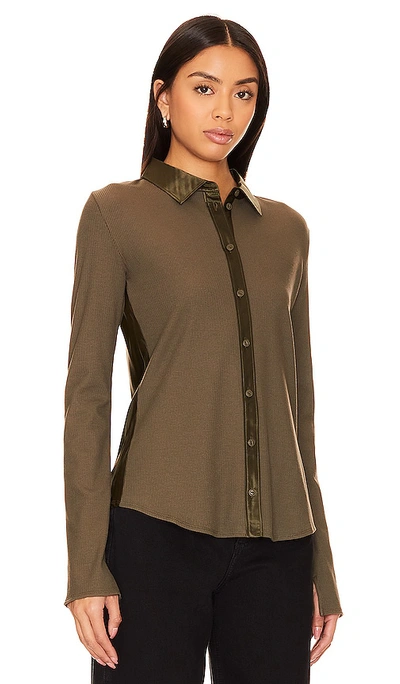 Shop Rag & Bone The Ribbed Mix Media Button Down In Olive