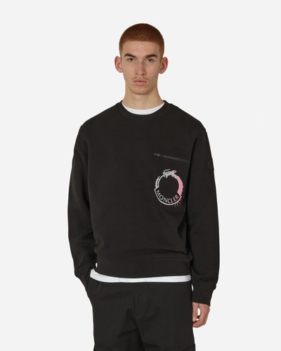 Shop Moncler Year Of The Dragon Logo Motif Crewneck Sweatshirt In Black