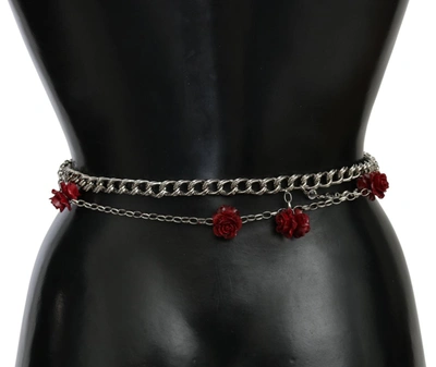Shop Dolce & Gabbana Elegant Floral Rose Waist Belt In Vibrant Women's Red