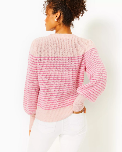 Shop Lilly Pulitzer Finney Sweater In Peony Pink Sparkle Stripe