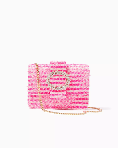 Shop Lilly Pulitzer Emmeline Tweed Crossbody Bag In Pink Palms Fantasy Tweed