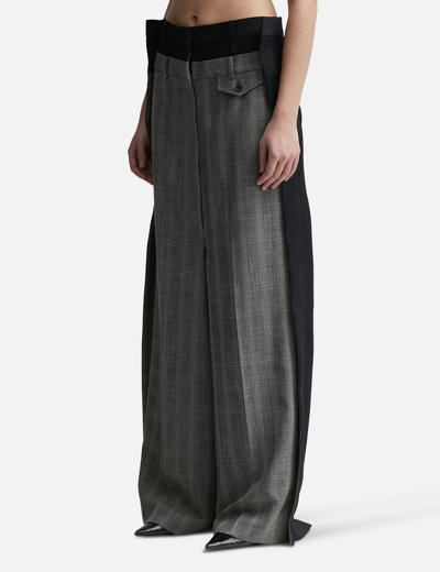 Shop Pushbutton Check Side Folded Wide Pants In Grey