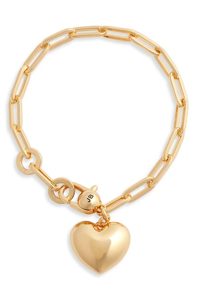 Shop Jenny Bird Puffy Heart Charm Paper Clip Chain Bracelet In Gold