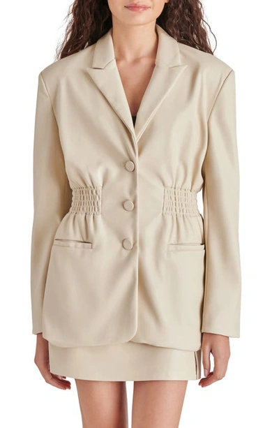 Shop Steve Madden Frida Smock Waist Faux Leather Blazer In Bone