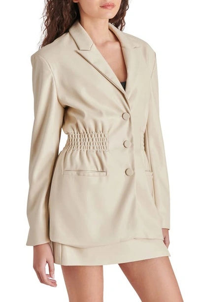 Shop Steve Madden Frida Smock Waist Faux Leather Blazer In Bone