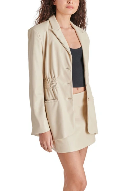 Shop Steve Madden Frida Smock Waist Faux Leather Blazer In Bone