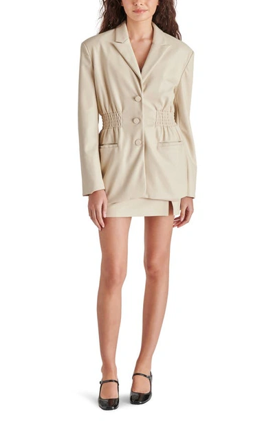 Shop Steve Madden Frida Smock Waist Faux Leather Blazer In Bone