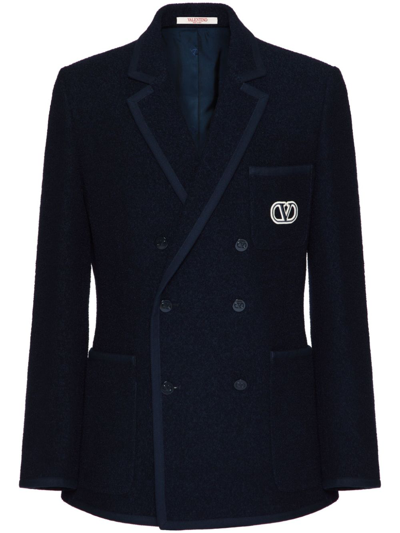 Shop Valentino Vlogo Signature Bouclé Blazer - Men's - Wool/polyamide/silk/cupropolyamidepolyesterpolyestercotton In Blue