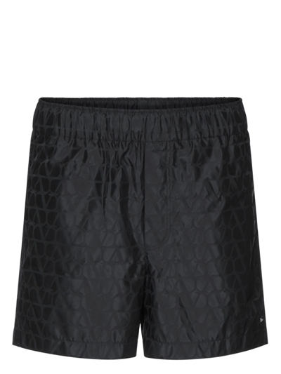 Shop Valentino Black Toile Iconographe Swim Shorts