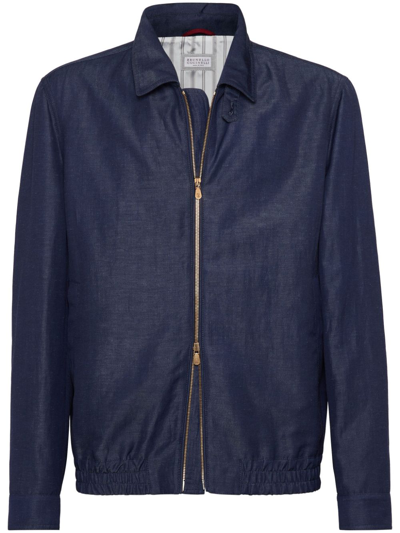Shop Brunello Cucinelli Blue Spread-collar Bomber Jacket