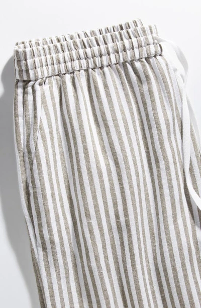 Shop Caslon Stripe Drawstring Wide Leg Linen Blend Pants In Olive- White Brianne Stripe