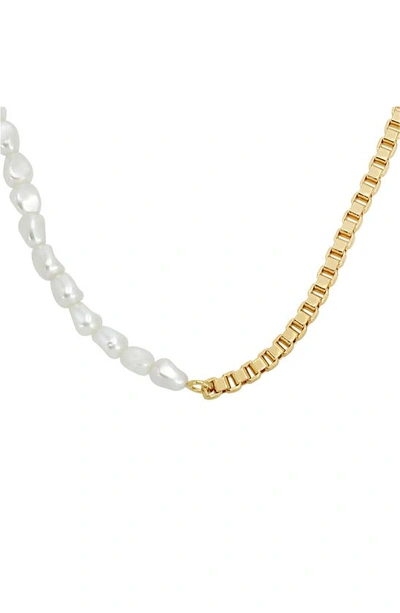 Shop Allsaints Imitation Pearl Link Necklace In Pearl/ Gold