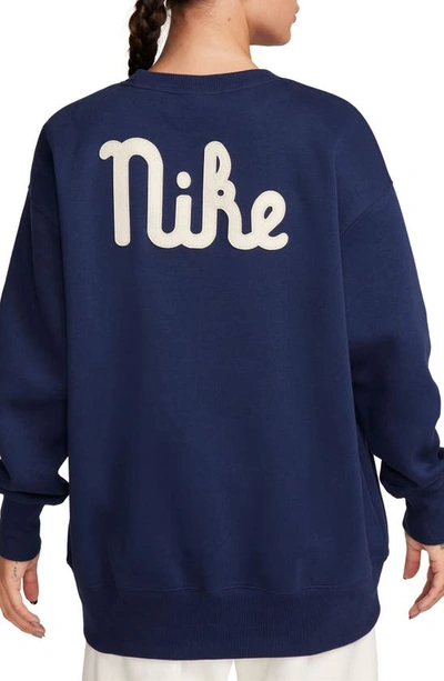 Shop Nike Phoenix Fleece Campus Oversize Crewneck Sweatshirt In Midnight Navy
