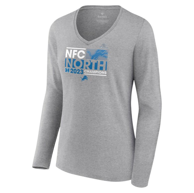 Shop Fanatics Branded Gray Detroit Lions 2023 Nfc North Division Champions Conquer V-neck Long Sleeve T-s