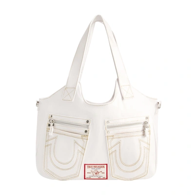 True Religion Horseshoe Stitch Dark Navy Satchel In White