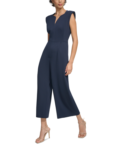 Shop Calvin Klein Women's Sleeveless Cropped Jumpsuit In Indigo