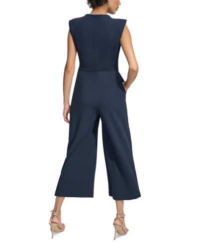 Shop Calvin Klein Women's Sleeveless Cropped Jumpsuit In Indigo